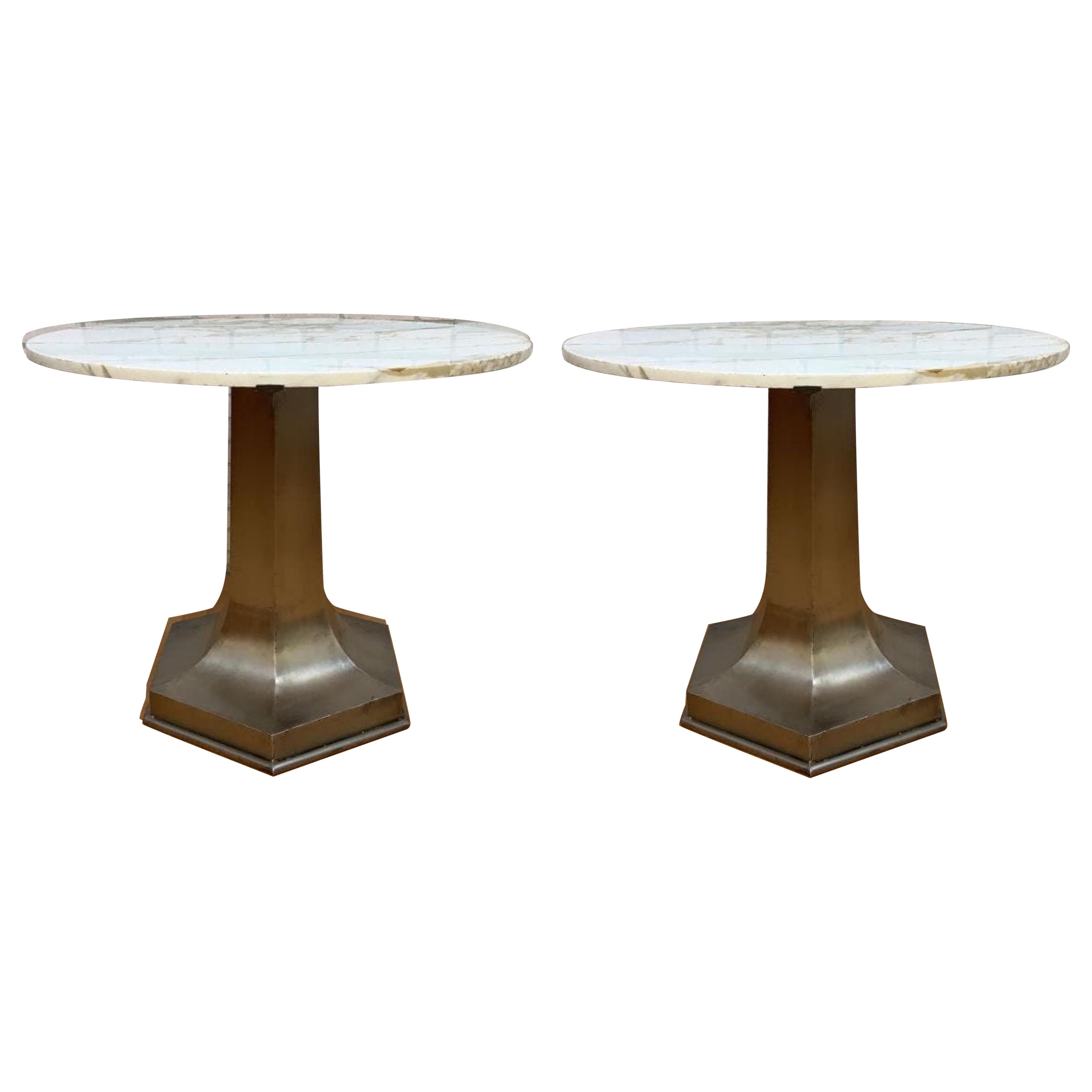 Mid Century Modern Structural Metal Base Marble Top Cocktail/Dinette Table- Pair For Sale