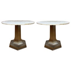 Vintage Mid Century Modern Structural Metal Base Marble Top Cocktail/Dinette Table- Pair