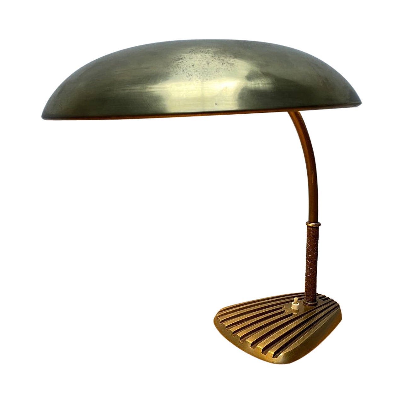 Josef Frank J.T. Kalmar Brass & Leather Desk Table Lamp, 1950s, Austria For Sale