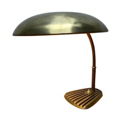 Vintage Josef Frank J.T. Kalmar Brass & Leather Desk Table Lamp, 1950s, Austria