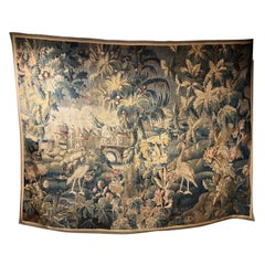 Incroyable tapisserie d'Aubusson en soie et laine du 17ème siècle et du début du 18ème siècle, 7' x 9' de large