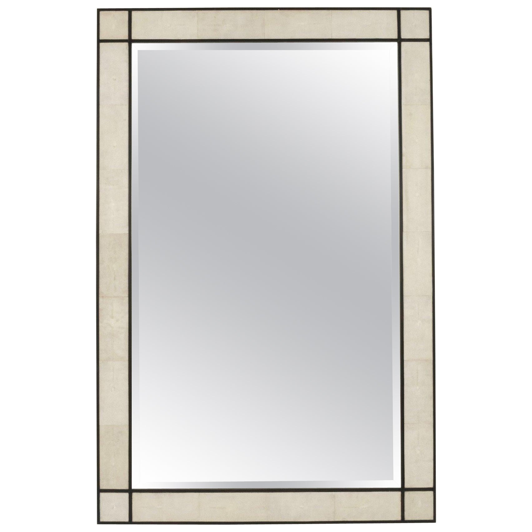 1970s Black White Shagreen Mirror For Sale