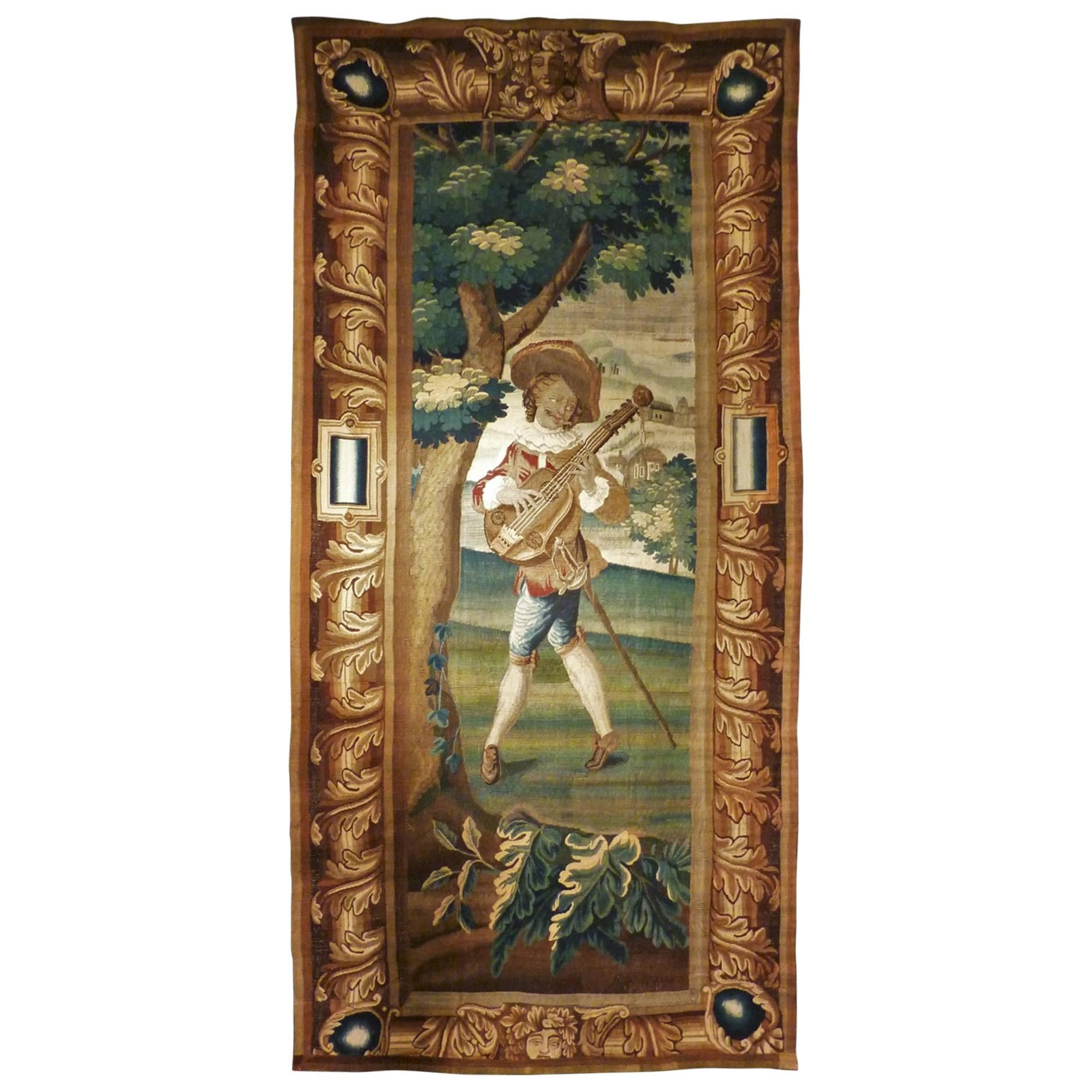 Musicien French Tapestry 18th Century For Sale