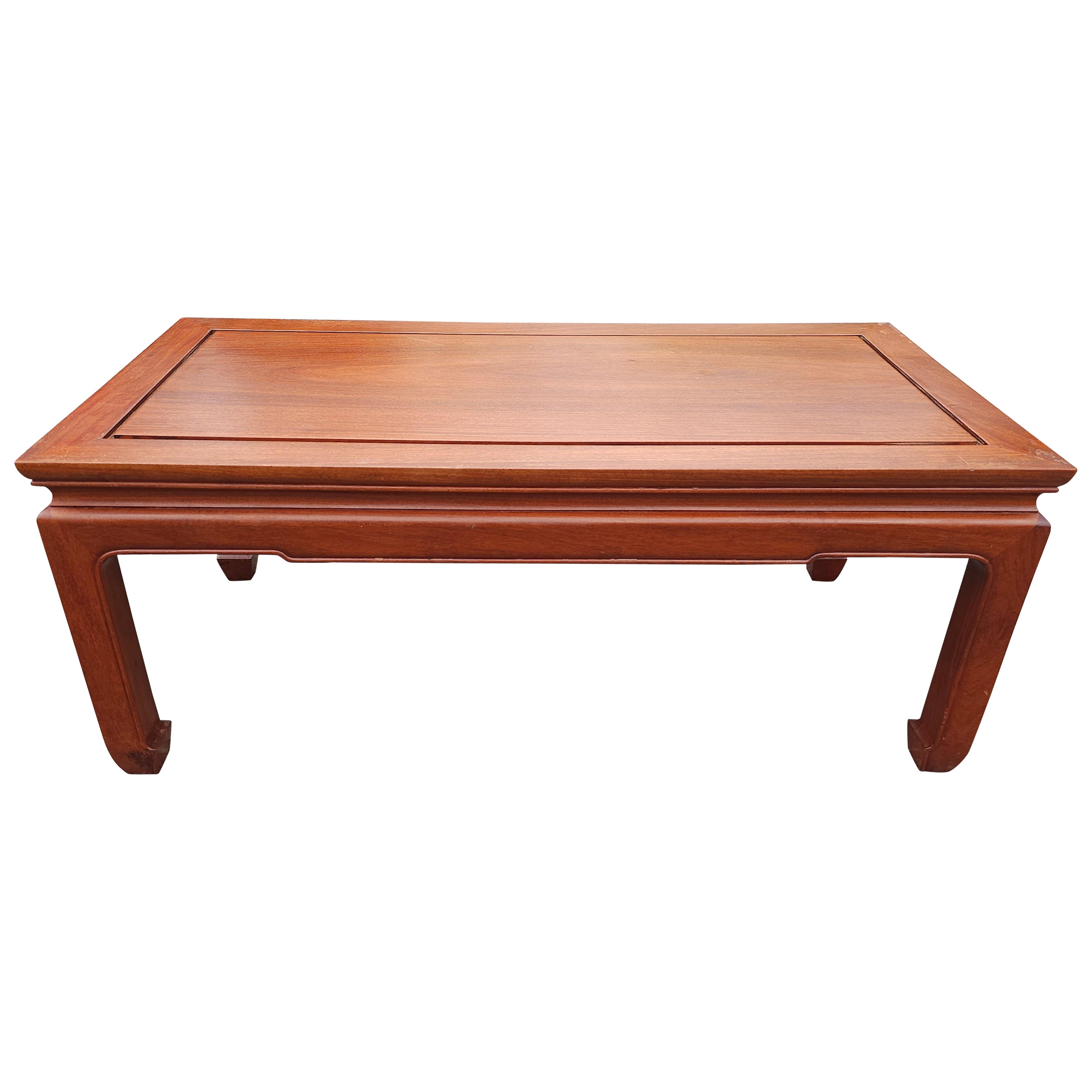 Mid 20th Century Ming Style Rosewood Coffe Table with Protective Glass Top For Sale
