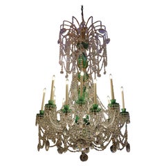 Antique Magnificent English Perry & Co 2m green & clear crystal chandelie