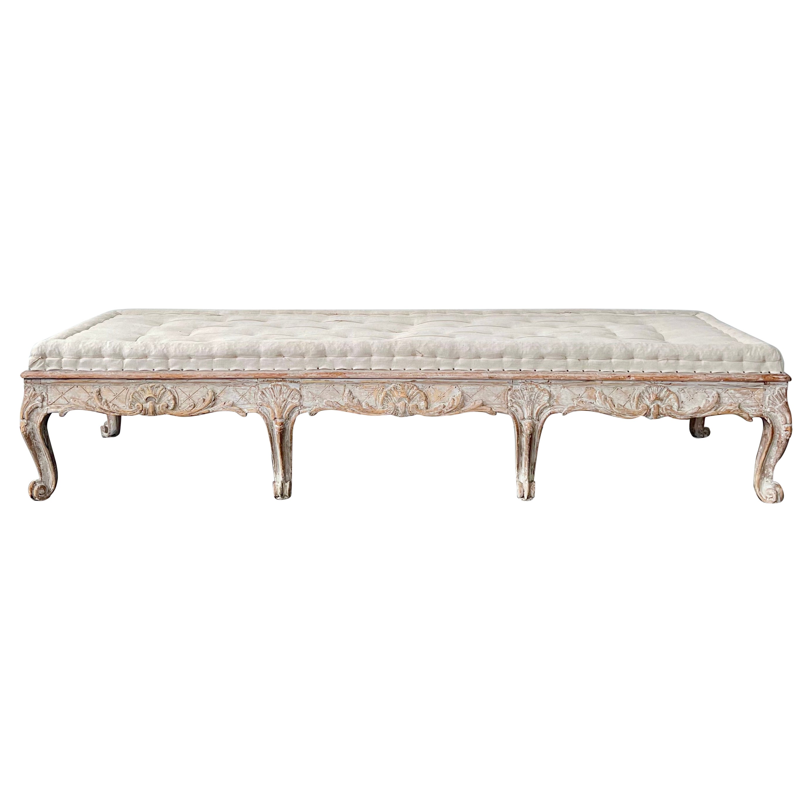 18th century Swedish Rococo Period Long Sofa Bench 1760 For Sale