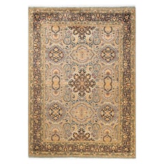 Traditional Mogul Hand Knotted Wool Gray Area Rug