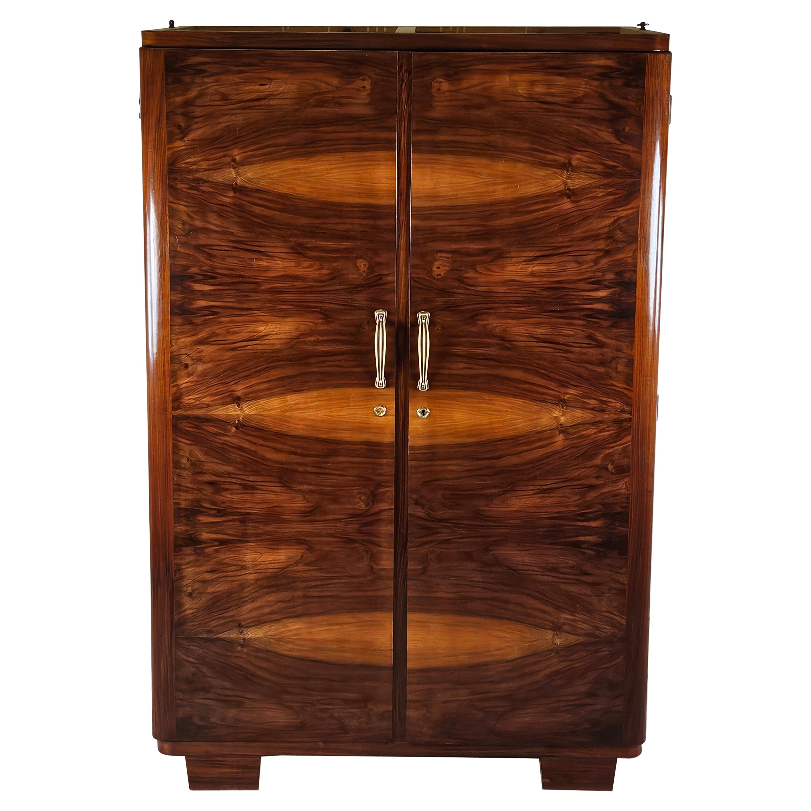 Art Deco two-door walnut burl cabinet 