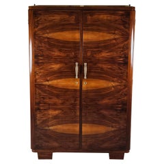 Vintage Art Deco two-door walnut burl cabinet 