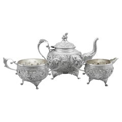 Antique Indian Silver Three Piece Tea Service