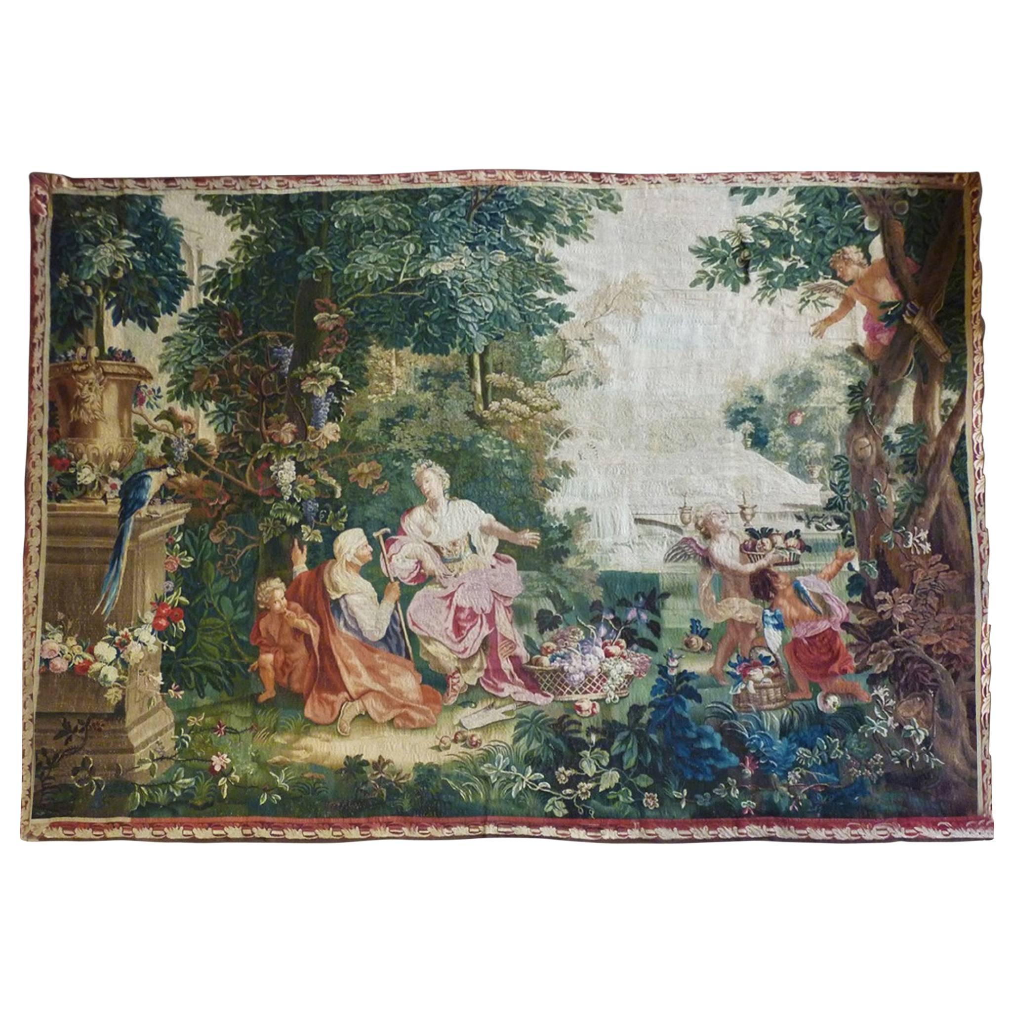 'The Fortune Teller' French Exceptionnal  Beauvais Tapestry, 18th Century For Sale