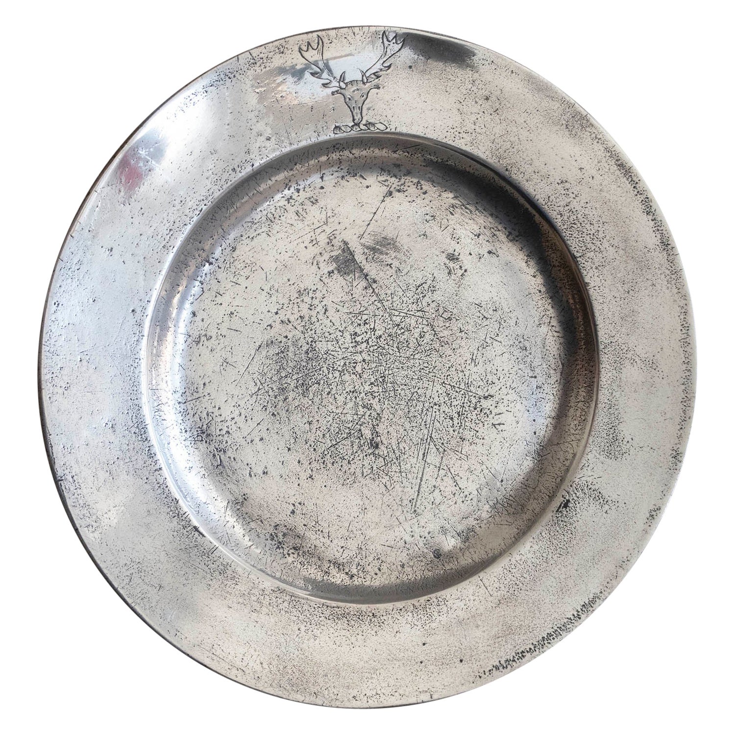 Antique Brightly Polished Pewter Plate With An Armorial, English, C.1800 For Sale