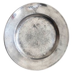 Antique Brightly Polished Pewter Plate With An Armorial, English, C.1800