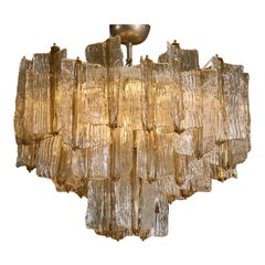 Pair of Mid Century Clear and Smoked Murano Glass with Brass Accents Chandelier 