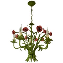 Vintage Mid Century Tole Italian Flower Five-Light Chandelier