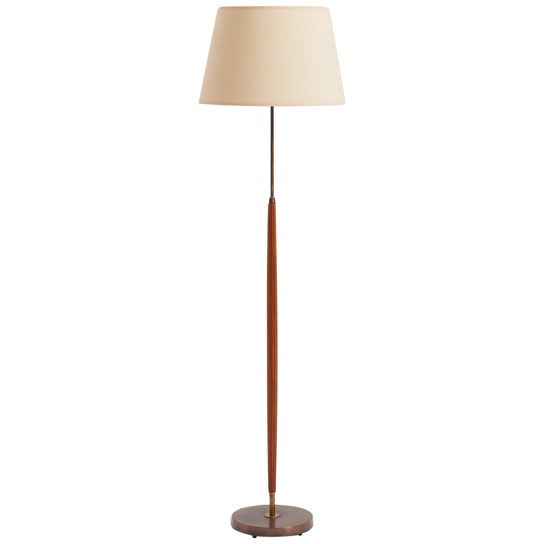 Mid-Century Beech and Brass Floor Lamp For Sale