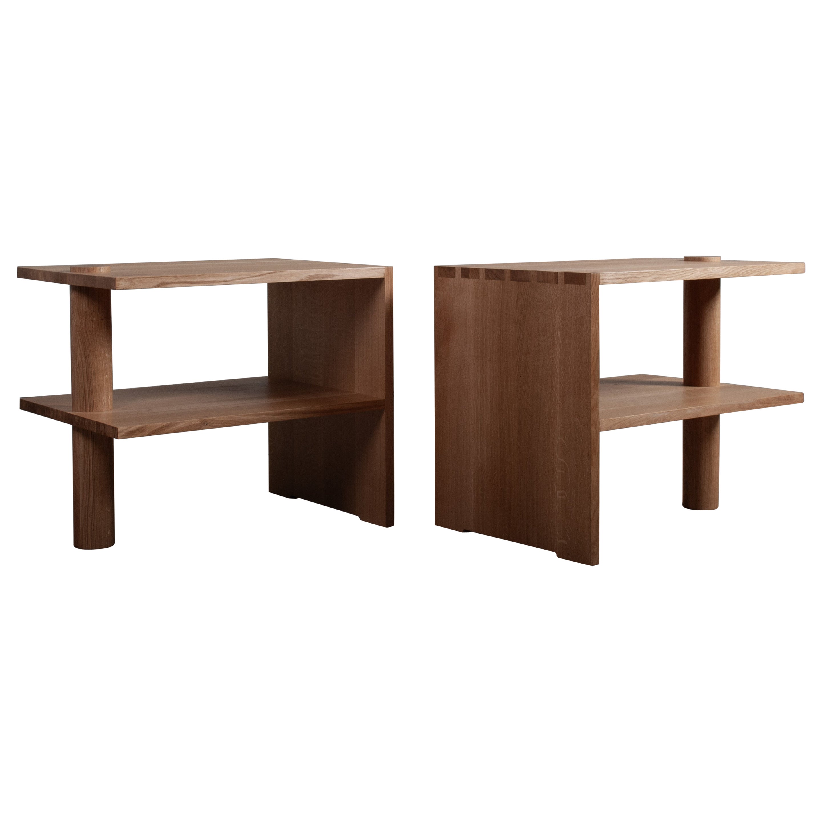 Huge Architectural Handcrafted English Oak Night Stands - End Tables For Sale