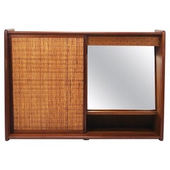 Used Arne Wahl Iversen Wall Mirror & Shelf Cabinet, Teak & Cane for Brenderup Denmark