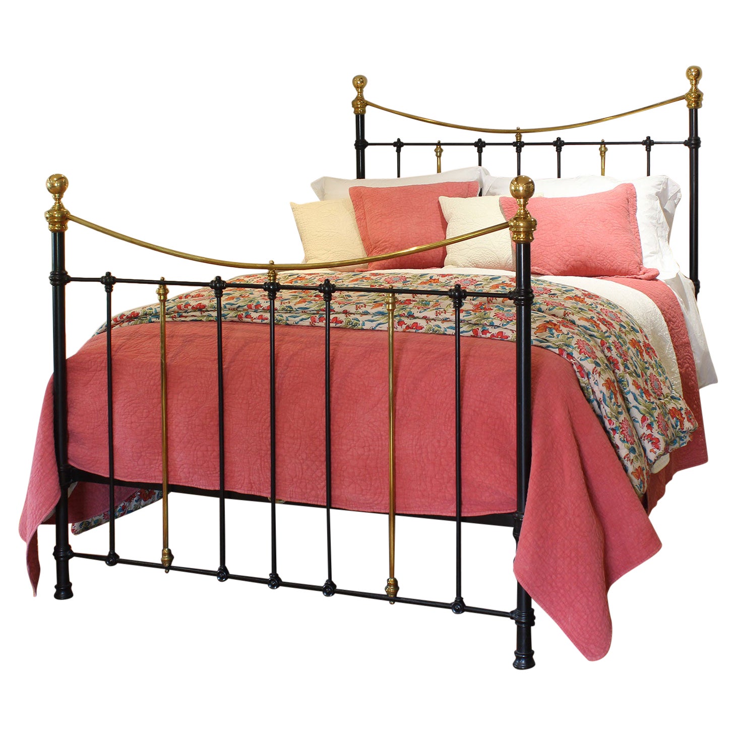 Black Antique Bed with Curved Brass Top Rail in Black MK304 For Sale