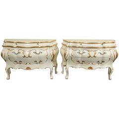 Pair Parcel Paint and Gilt Decorated Italian Bombe Commodes, Night Tables 8