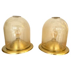 Retro Pair of Lamps Brass and Gold Bubble Murano Glass by F. Fabbian, Italy, 1970s