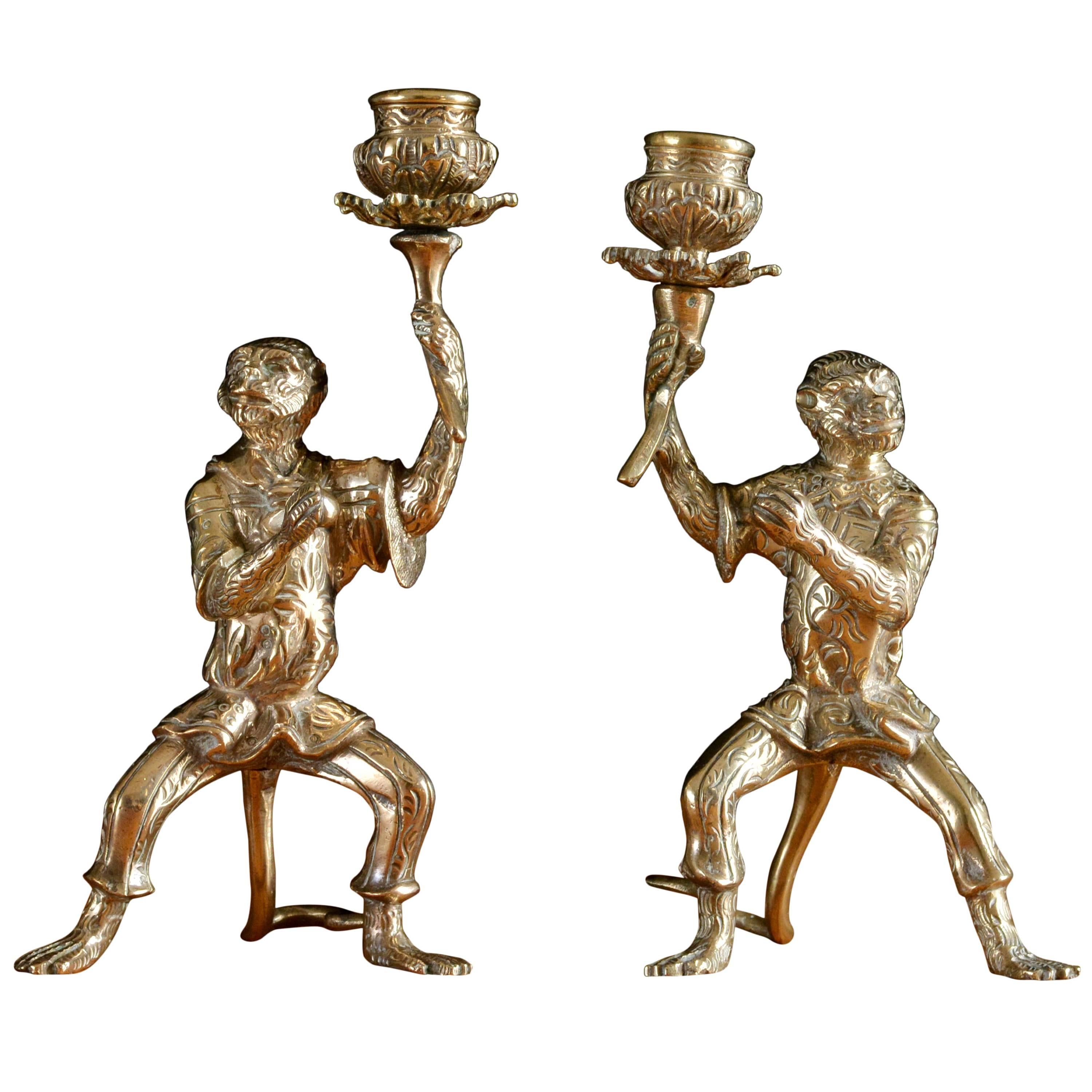 Bronze Monkey Candlesticks