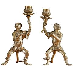 Antique Bronze Monkey Candlesticks