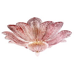 Charmant plafonnier ou lustre en verre de Murano rose avec améthyste