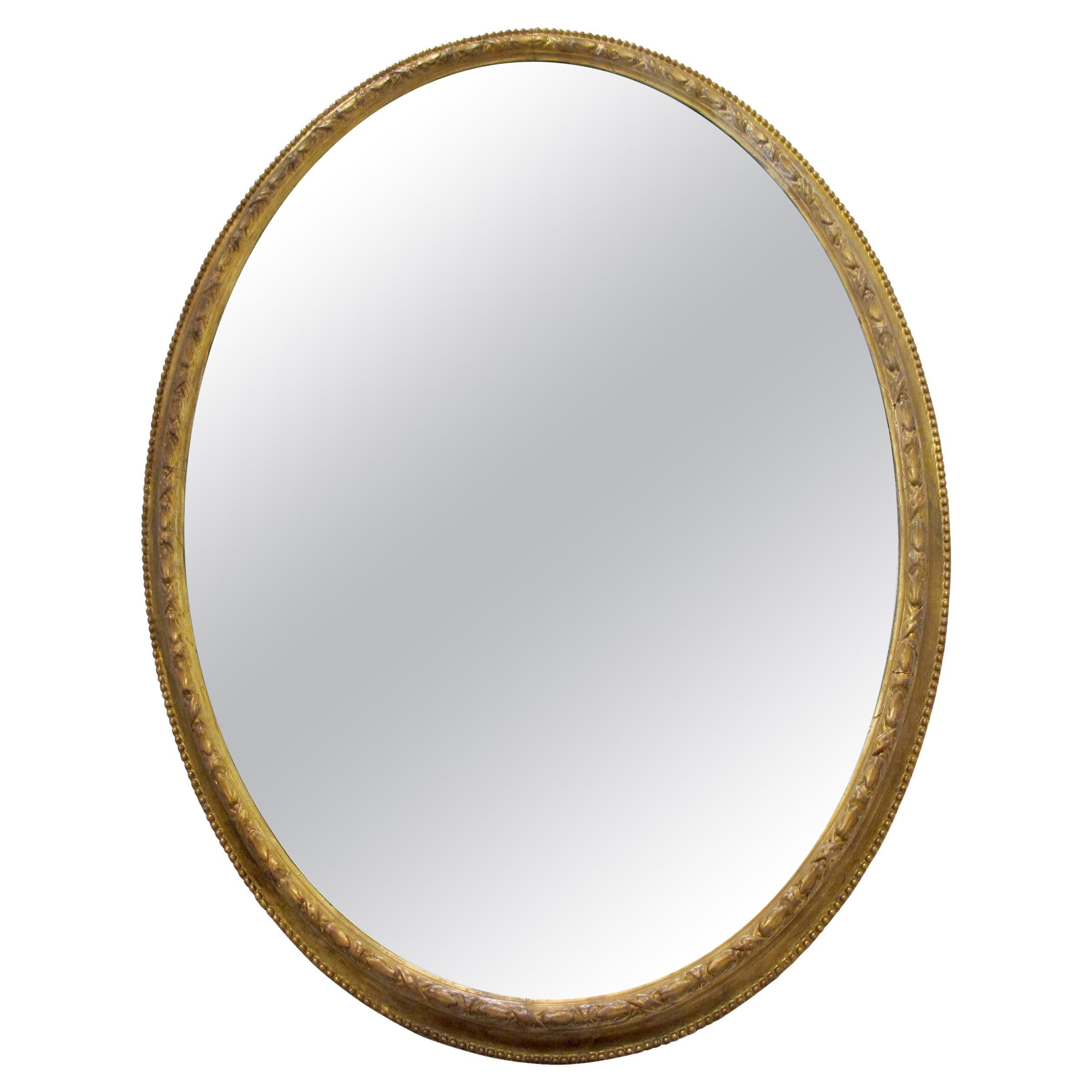 1790s Georgian Large Oval Mirror with Gilt Wood Frame, English  For Sale