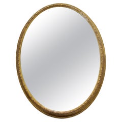 Antique 1790s Georgian Large Oval Mirror with Gilt Wood Frame, English 