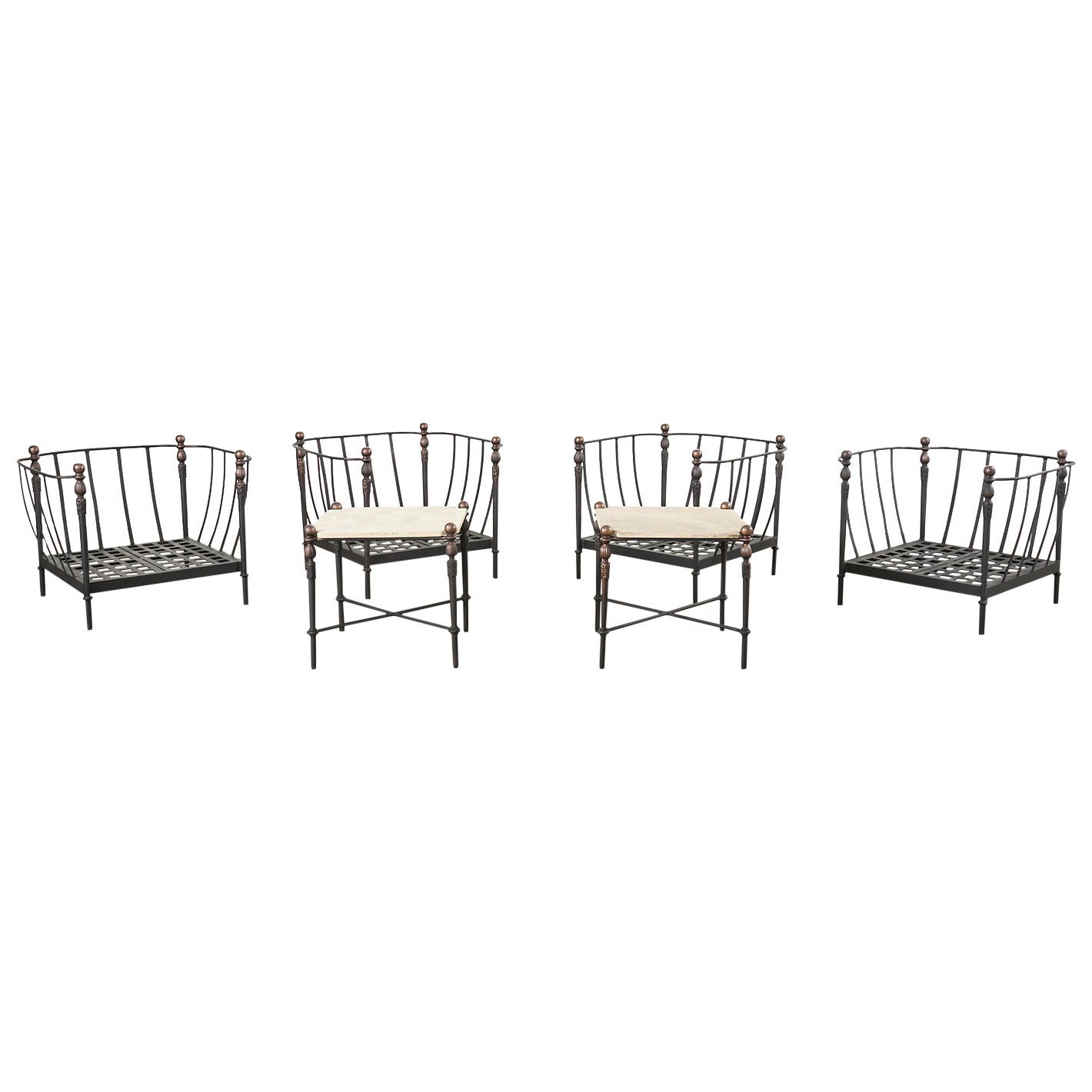 Set of Four Michael Taylor Montecito Chairs with Two Tables