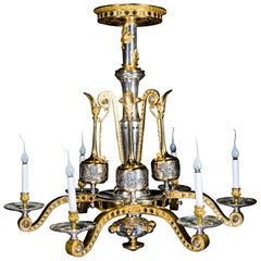 A Unique Large French Neo-Greek Gilt & Silvered Bronze Chandelier