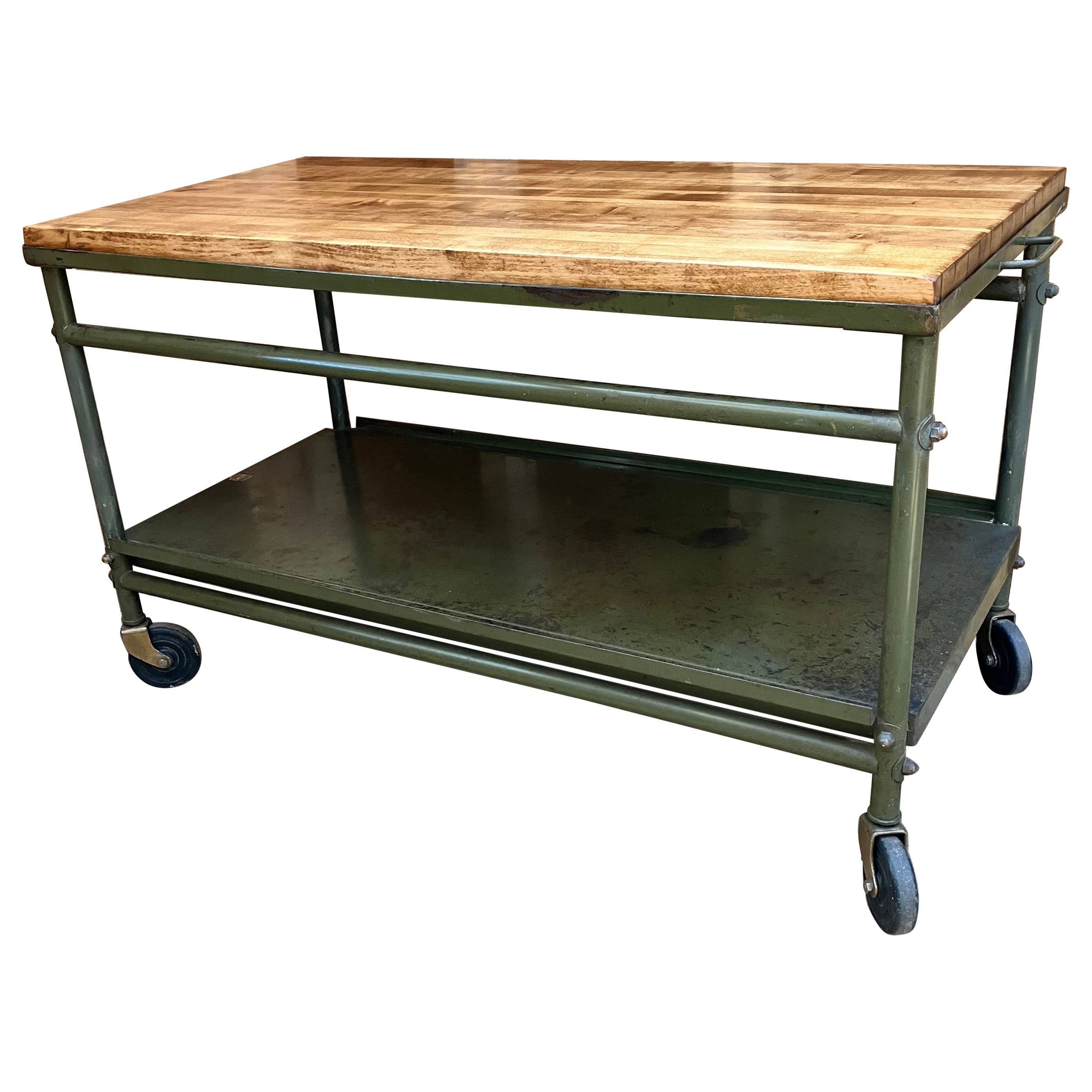 Industrial Cart Coffee Table, TV Stand or Mudroom Bench For Sale