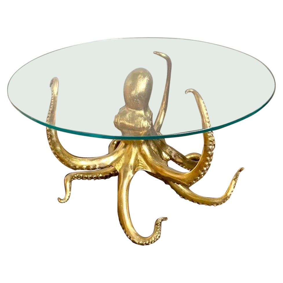 Table de salle à manger ou de centre en bronze doré avec pieuvre sculpturale