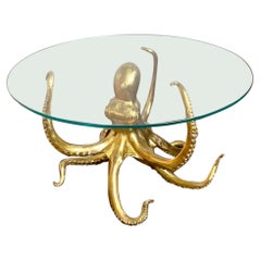 Table de salle à manger ou de centre en bronze doré avec pieuvre sculpturale