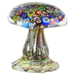 Used Murano Millefiori Flowers Italian Art Glass Mushroom Toadstool Paperweight