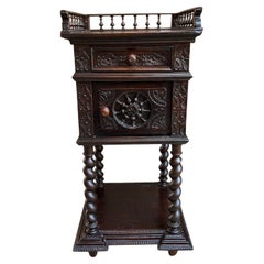 Antique French Nightstand Table Cabinet Brittany Breton Marble Barley Twist