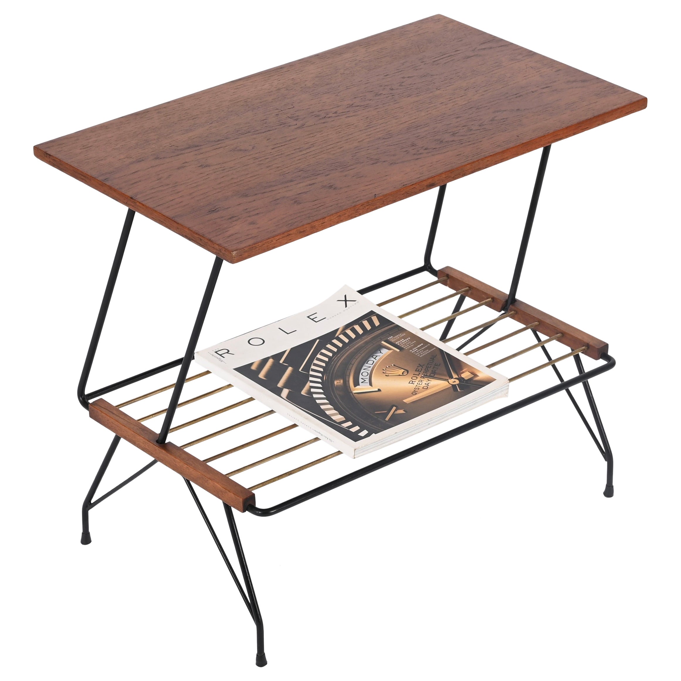 Italian Side or Coffee Table with Brass Magazine Rack by Mobili Pizzetti, 1950s For Sale