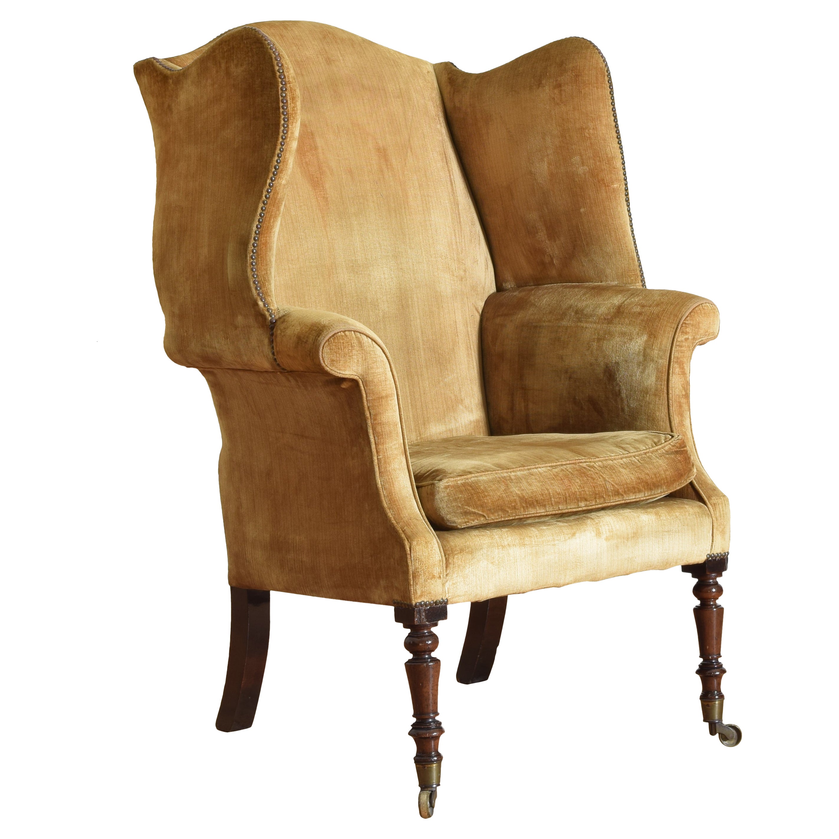 George III Period Mahogany and Upholstered Wing Armchair,  Ca. 1800
