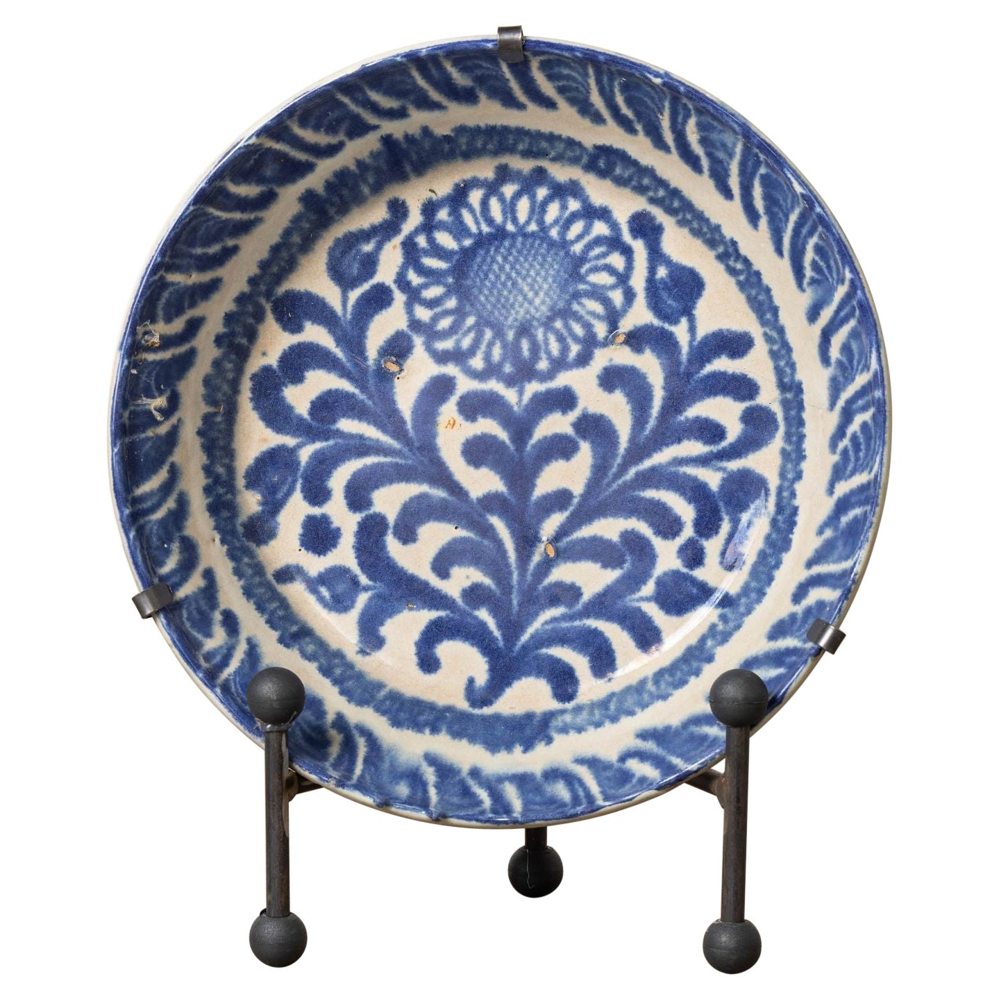 19th c. Spanish Blue and White Fajalauza Lebrillo Bowl from Granada For Sale