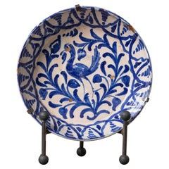 19. Jahrhundert. Spanische blau-weiße Fajalauza Lebrillo-Schale aus Granada