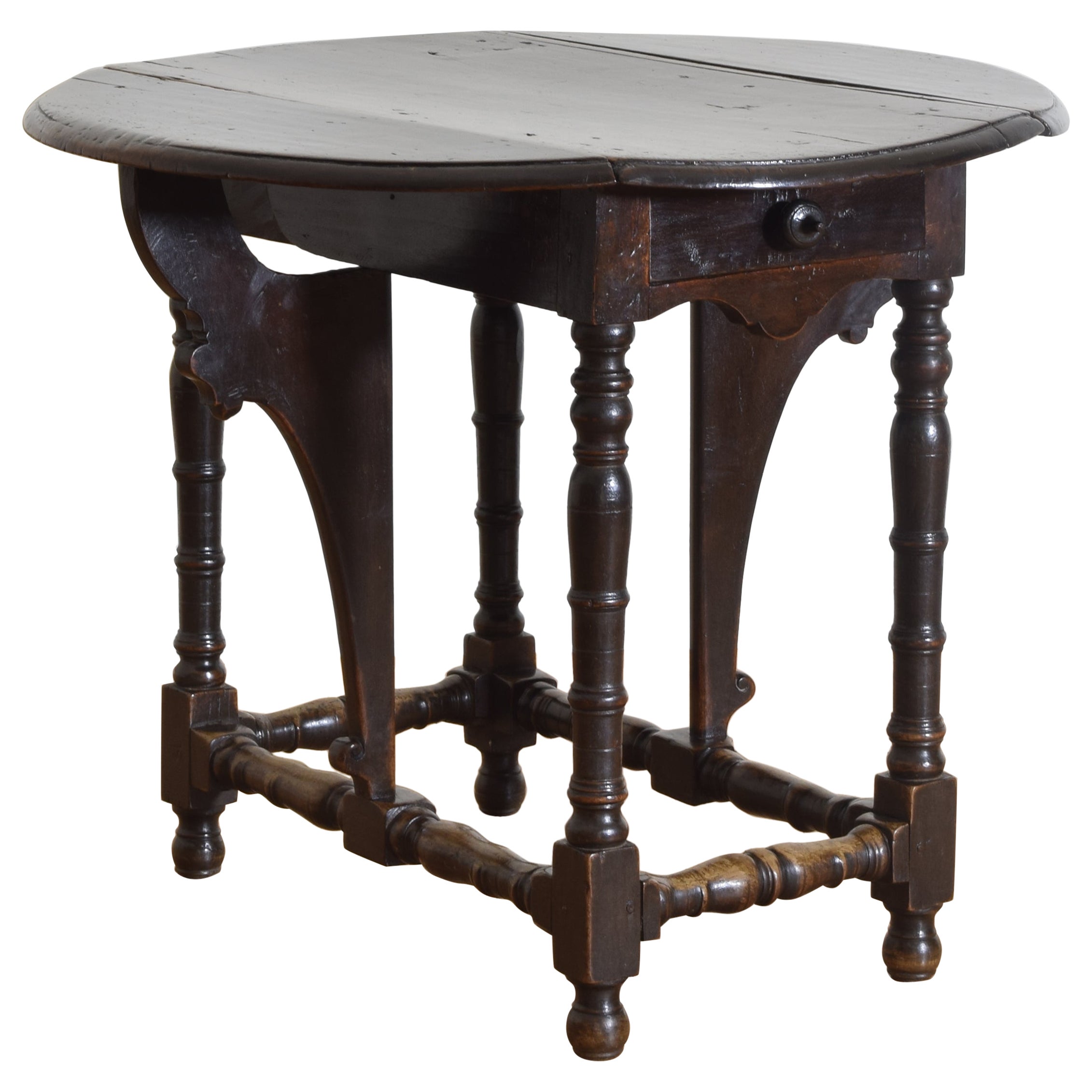 Italian Louis XIV Period Walnut Drop Leaf 1-Drawer Table, early 18th century For Sale