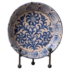 19. Jahrhundert. Spanische blau-weiße Fajalauza Lebrillo-Schale aus Granada