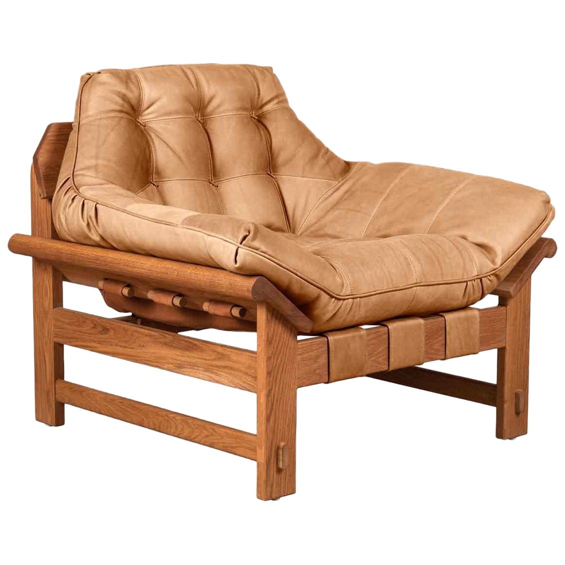 Tan Leather and Oak Ojai Lounge Chair by Lawson-Fenning For Sale