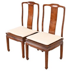 Retro Henredon Hollywood Regency Chinoiserie Sculpted Mahogany Dining Chairs, Pair