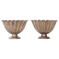 Pair of Scalloped pedestal pewter bowls by Just Andersen 1920s, Denmark