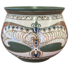 Vintage Hand bemalt Keramik Topf. Importiert aus Holland.