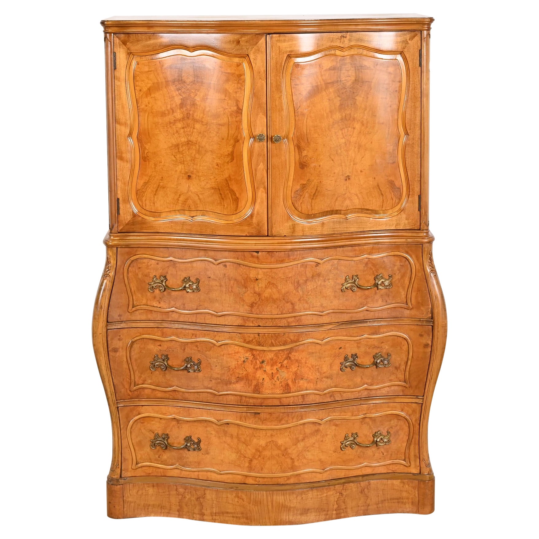 Romweber French Provincial Louis XV Bombay Form Burl Wood Gentleman's Chest For Sale
