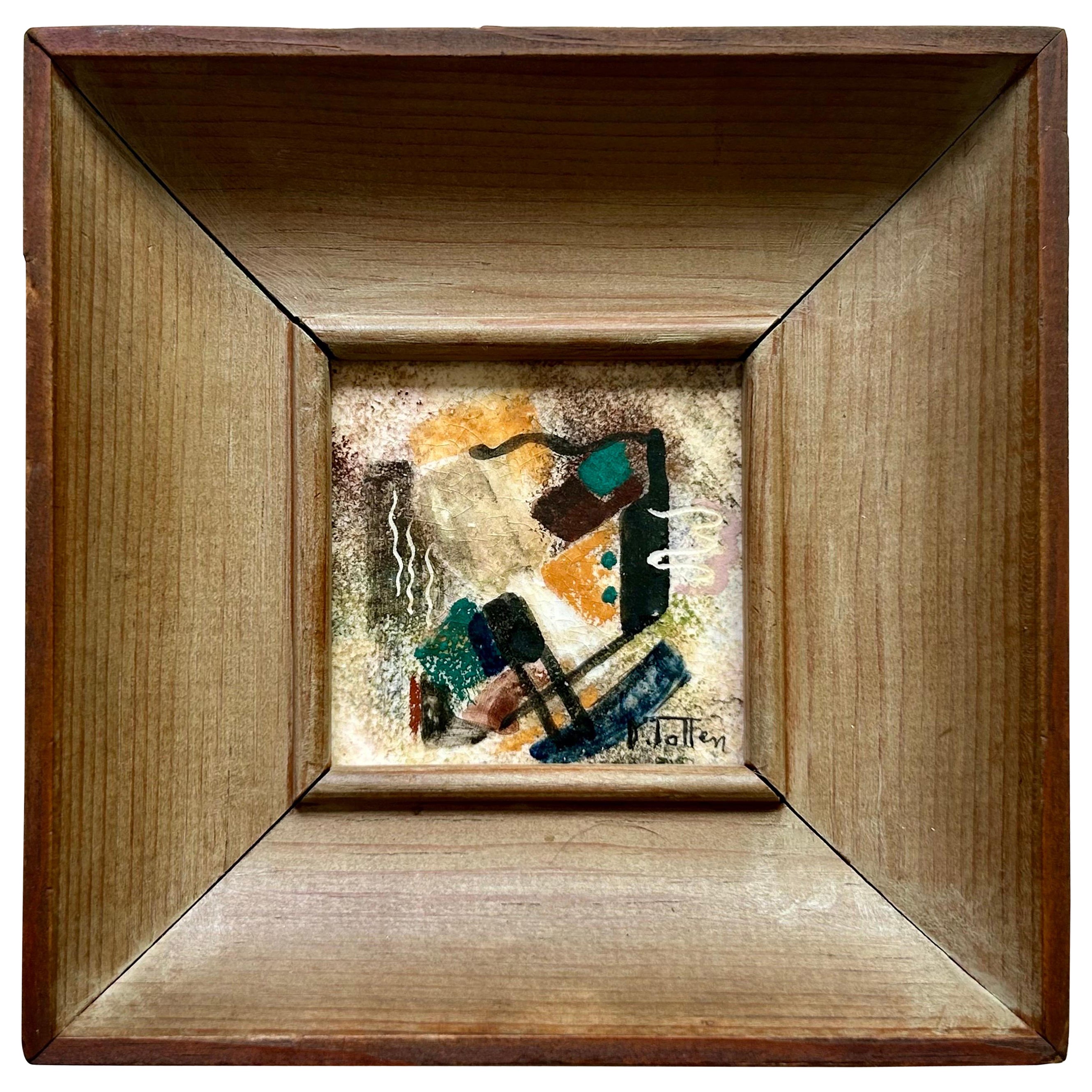 Small Abstract Painting on Ceramic Tile Don Totten  For Sale