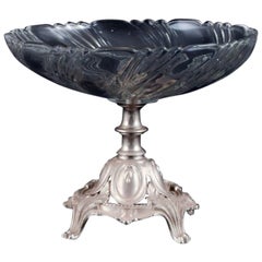 Antique Val St. Lambert, Belgium. Large centerpiece in crystal glass and metal.